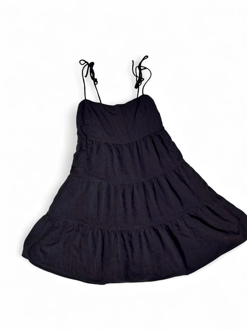 Abercrombie & Fitch V-Neck Ruffle Tiered Mini Dress Black Small